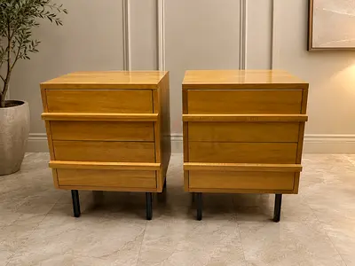West elm Pair of Modern Wooden Nightstands with Metal Legs