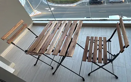 Foldable Wooden Bistro Table and 2 Chairs - Compact Balcony Set
