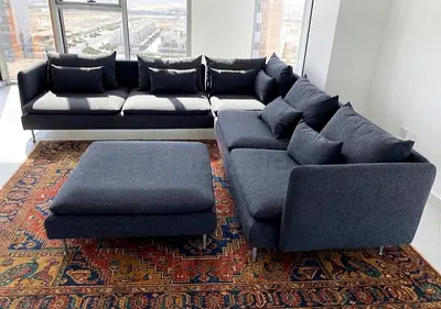 Sodram Corner Sofa Set with Ottoman offers luxury comfort and elegant design. Available in grey and