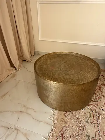 Round Brass Coffee Table / Ottoman - Hammered Metal