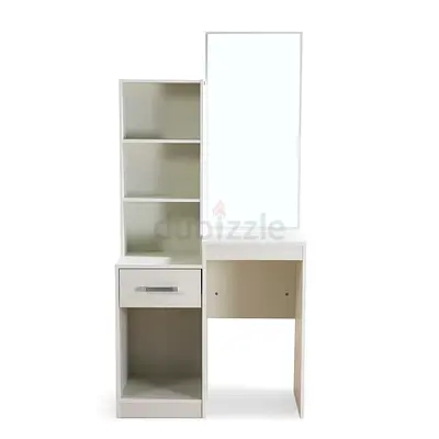 White Dressing Table with Mirror and Open Shelves