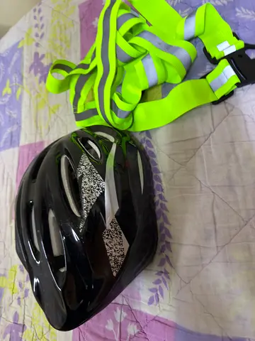 Black Bike Helmet with Reflective Safety Vest - Good Condition