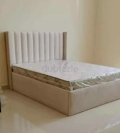 New Upholstered King Size Bed with Storage and Vertical Channel Headboard - Cream