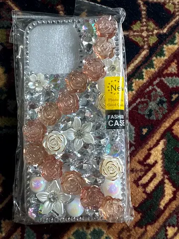 Handmade crystal floral bling phone case i phone 15 pro max (new, transparent with roses)