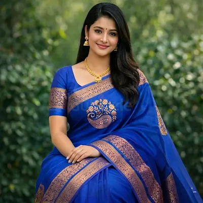 Royal Blue Silk Saree with Gold Zari Border