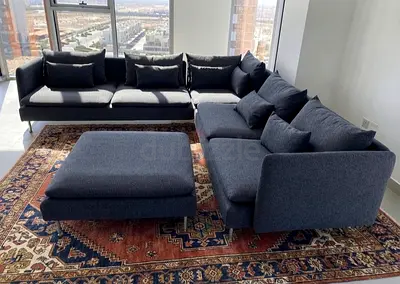 Large corner sofa with extra Ottoman for more comfort and flexibility. Custom colors available to ma