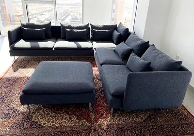 Perfect sofa for apartments, villas, and living rooms. Spacious corner design with matching Ottoman