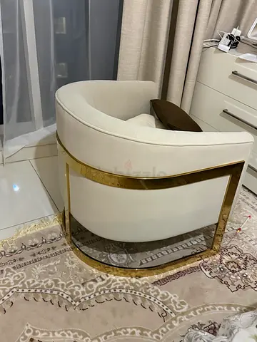 Beige Curved Accent Chair with Gold Frame — Flawless Condition