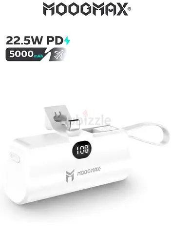 MOOGMAX 5000mAh Portable Charger, 22.5W Fast Charging Power Bank with USB-C & Lightning Cables, Whit