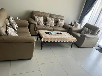 Sofa set genuine leather from Home Center 3+2+1 with coffee table, end table and 3 nesting table,
