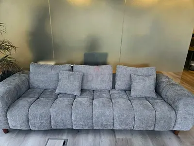 Comfortable 3-Seater Gray Fabric Sofa — Good Condition