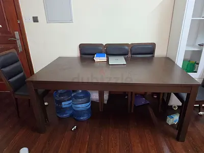 Solid Wood Dining Table with 6 Chairs - Dark Brown
