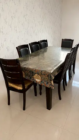 Solid Wood 8-Seater Dining Table with Chairs - Dark Finish