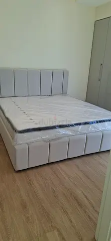 King upholstered bed frame with mattress - light grey, brand new