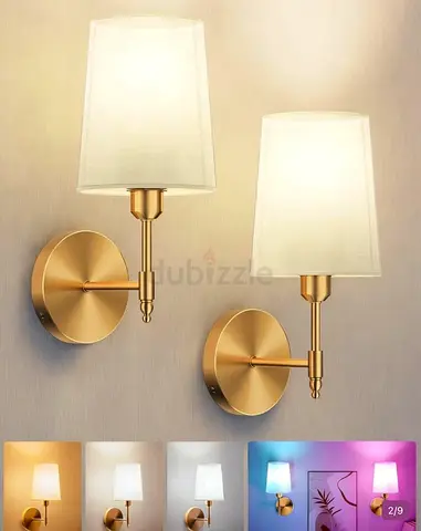 Pair of Brass Wall Lamp with Fabric Shades remote control different colours