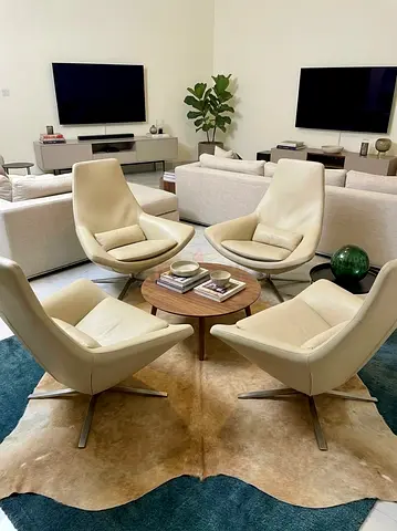 BB Italia Leather Modern Swivel Lounge Chairs Set of 4