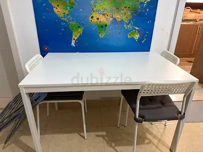 White Rectangular Dining Table with 4 Chairs - Good Condition