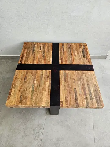 Crate & Barrel Seguro Square Coffee Table | Solid Wood | Industrial Style