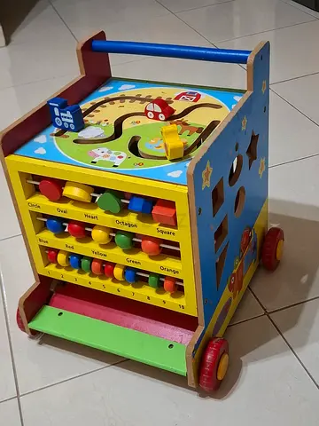 Wooden Multi-Activity Push Walker with Beads and Shape Sorter