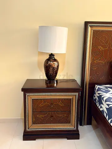 Wooden side table & Nightstand with Decorative Inlay - Dark Brown Qty 2