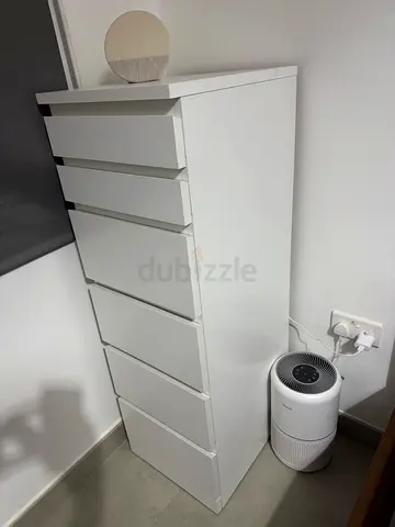 White tall chest of drawers - 6 drawers, compact wardrobe/storage unit