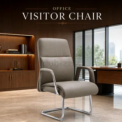 Modern Office Visitor Chair – Grey PU Leather Guest Chair with Chrome Base