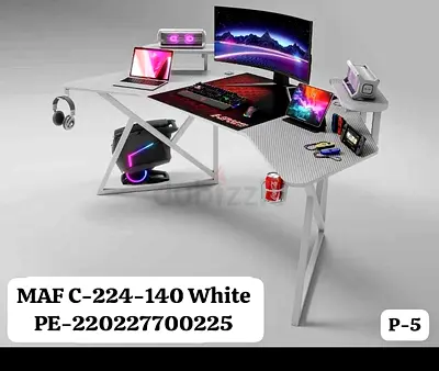 L-shaped Gaming/Study Desk with RGB Shelves - White