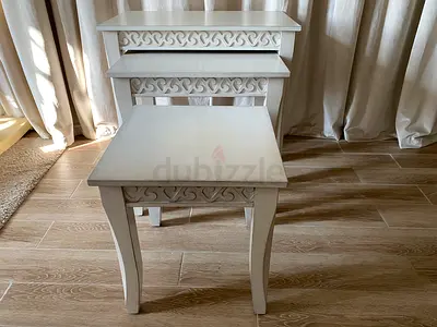 Set of 3 White Decorative Nesting Side Tables