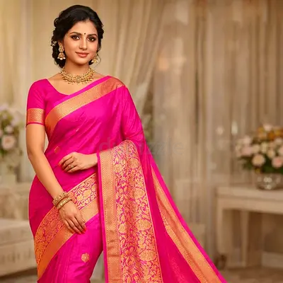 Pink Silk Saree with Gold Border - Traditional Indian Saree