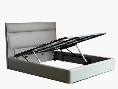 Light gray leather fabric double size hydraulic bed