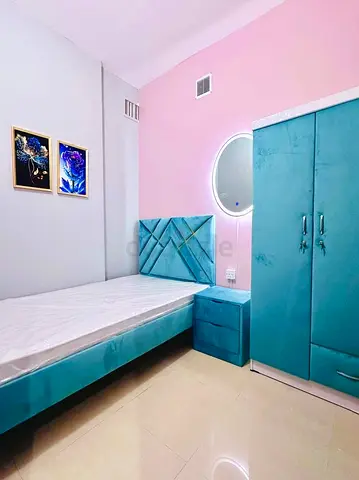 New Single bedroom set with wardrobe, bed and nightstand - teal velvet
