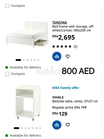 IKEA TONSTAD / VIHALS white bed frame with storage and bedside table