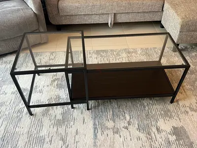 Modern black metal and glass nested coffee tables (set of 2)