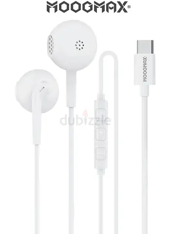MOOGMAX Type-C Earphones with Built-in Microphone and Control Buttons, 1 Meter, White