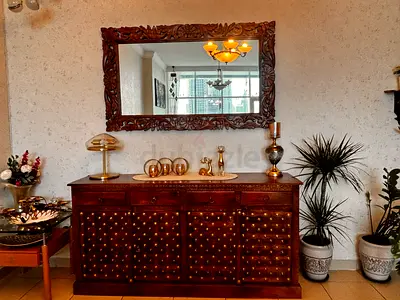 Solid Wood Sideboard / Console Cabinet with Carved Mirror