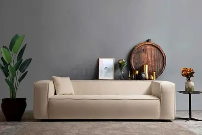 Broad square armrest 3 seater fabric sofa