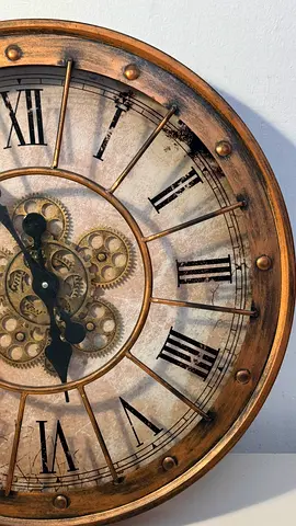 Antique-Style Large Wall Clock with Exposed Gear Design