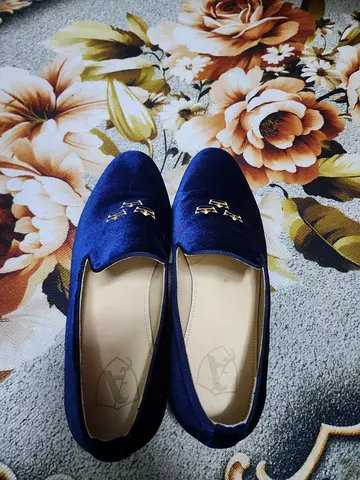 Pete & Harry Blue Velvet Loafers with Gold Embroidery