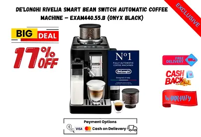 De'Longhi Rivelia Smart Bean Switch Automatic Coffee Machine – EXAM440.55.B (Onyx Black)-Free Delvry