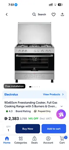 Electrolux 90x60cm Freestanding Gas Cooker with Oven — Good Working Condition