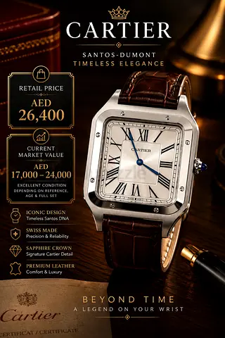 Cartier Santos-style Mens Watch with Brown Leather Strap