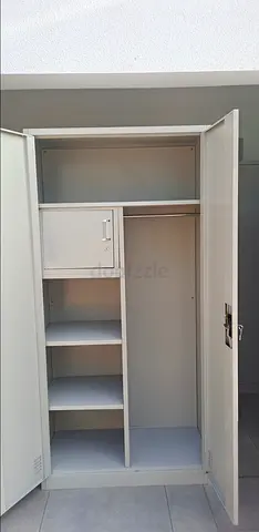 White Metal Wardrobe with Shelves and Hanging Rail — brand new