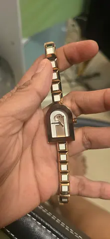Furla style ladies bracelet watch — rose gold tone, good condition