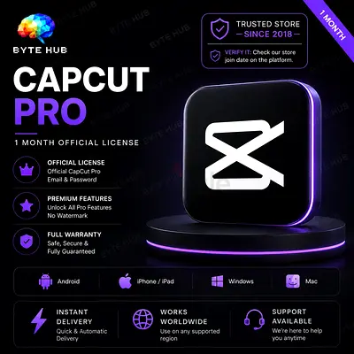🎬 CapCut Pro Official License | 1 Month | Full Warranty | Android, iPhone, PC Mac