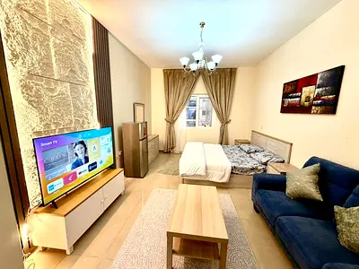 Furnished studio apartment with hotel-style furnishings for monthly rent in Al Majaz 3, Sharjah
