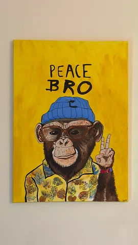Original Pop-Art Chimpanzee Painting - "Peace Bro"