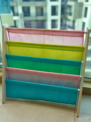 Wooden Frame Multi-pocket Kids Book Organizer - Pastel