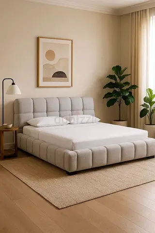 Modern Grey Upholstered Tufted Bed Frame