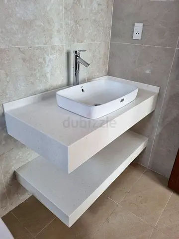 Modern Floating Wash Basin Vanity with Marble Finish and Shelving