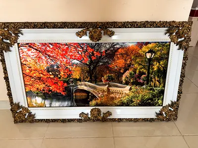 Large Framed Rug of Autumn Bridge Wall Art